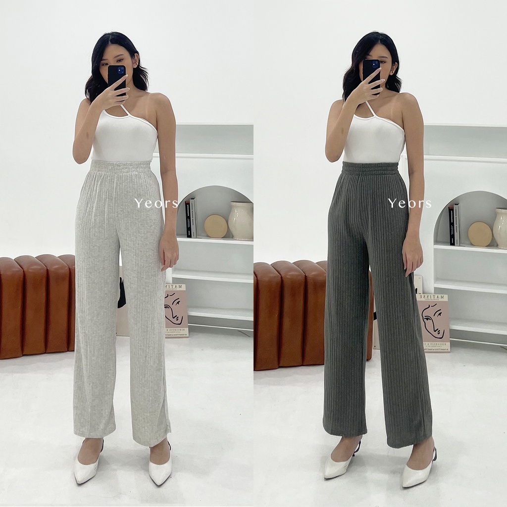 Yeors - Celana Murah Berkualitas Kulot Knit Premium - Long Cullote Meera Pants - Korean Loose Pants Trousers Wanita - Loungewear - Celana Kulot Jumbo XXL XXXL Perempuan Murah Berkualitas