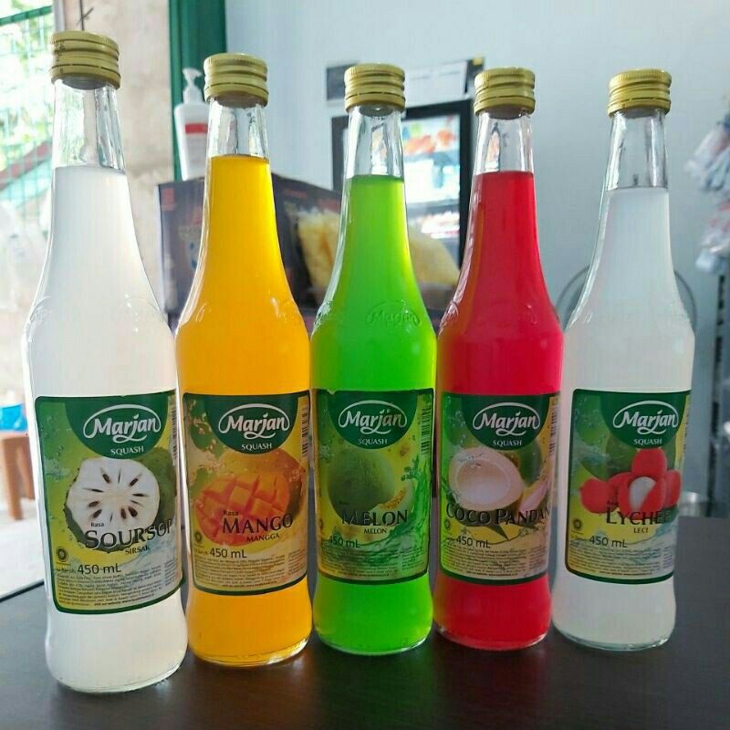 

SQUASH Syrup Merah Orange Jeruk Rasa Coco Pandan Original Marjan Sirup Minuman Botol Kaca 450ml