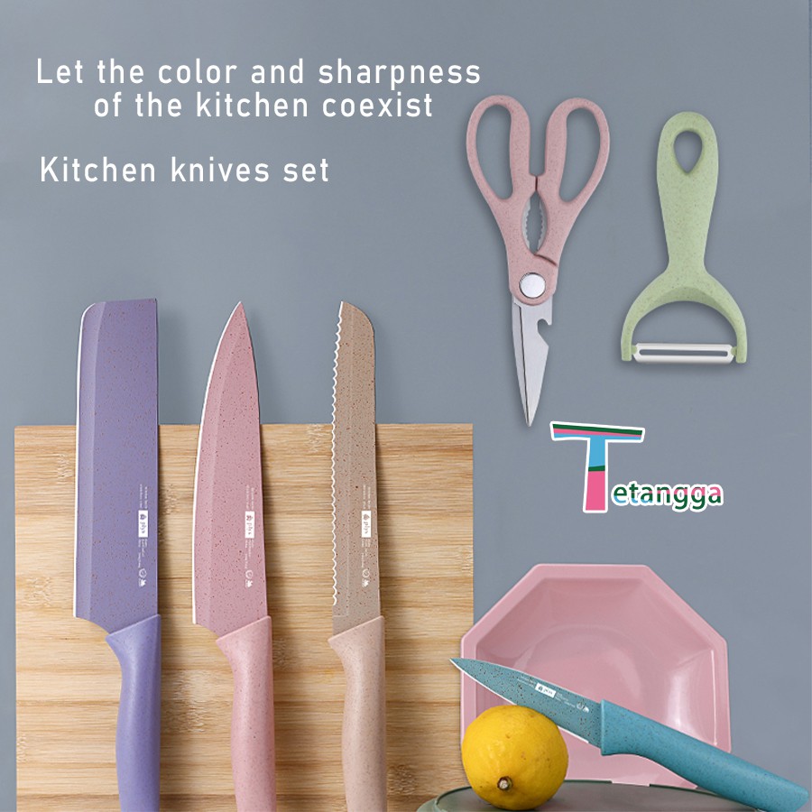 Fruit Bread Knife 6IN1 Pisau Set Stainless Dilapis Anti Lengket /Peralatan Masak Pisau SLOT/VS-1803