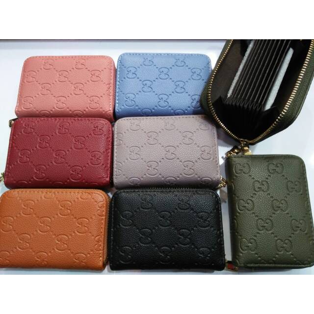 Dompet kartu kulit emboss Resleting import