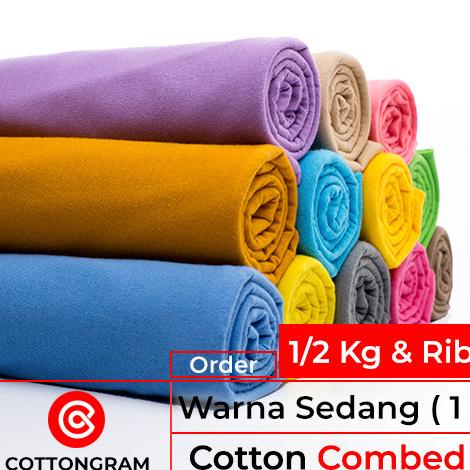 Kain kaos bahan kaos katun cotton combed 24s,30s wrn Sedang 1/2 Kg+Rib