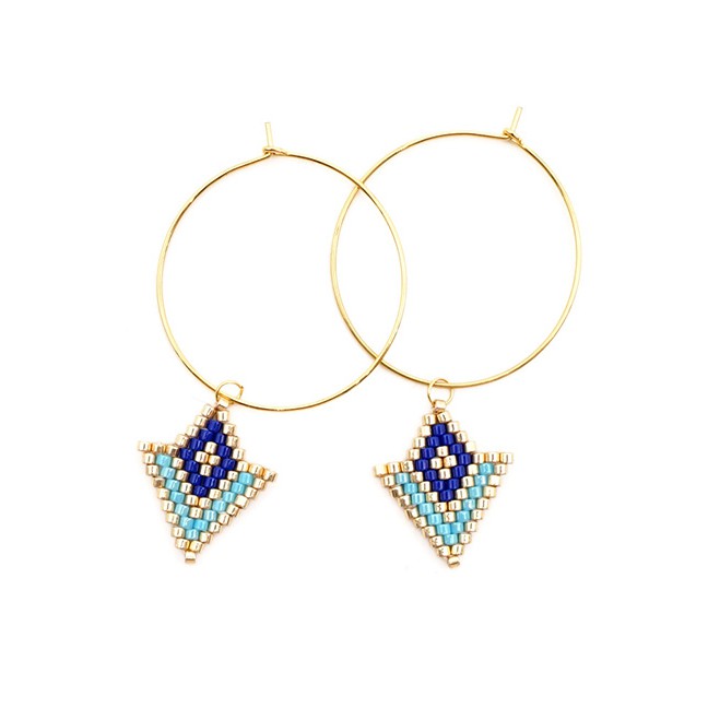 LRC Anting Tusuk Fashion Gold Rice Beads Woven Geometric Pattern Earrings F64119