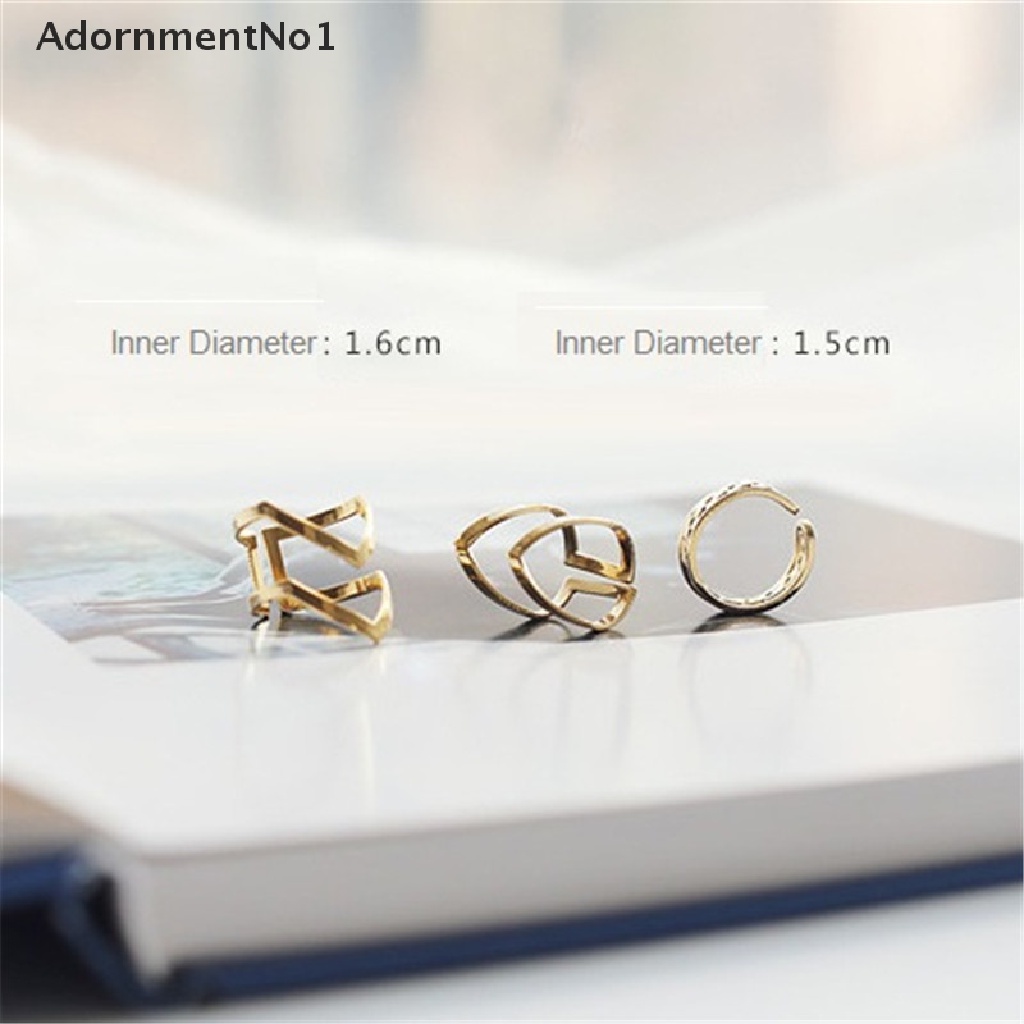 (AdornmentNo1) 3pcs / set Cincin Terbuka Fashion Gaya Punk Motif Geometri + Hollow Untuk Perhiasan Wanita / Hadiah