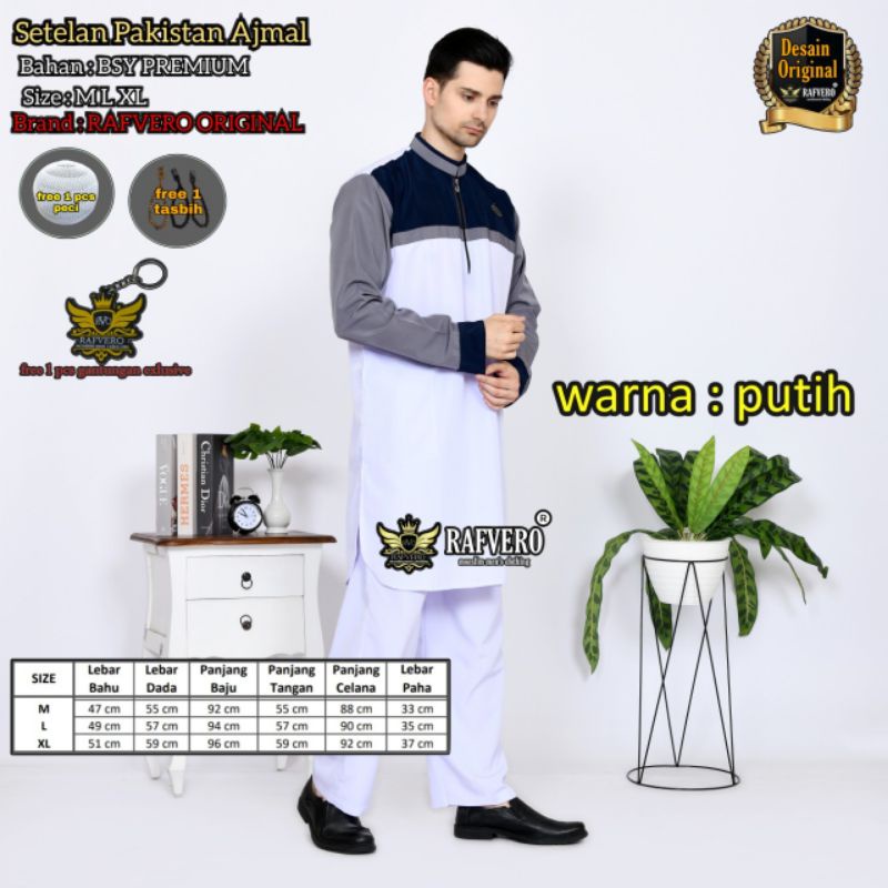 Setelan Koko Pakistan Ajmal muslim pria lengan panjang