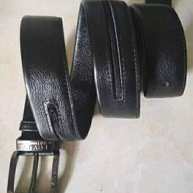 Sabuk ressleting asli kulit sapi