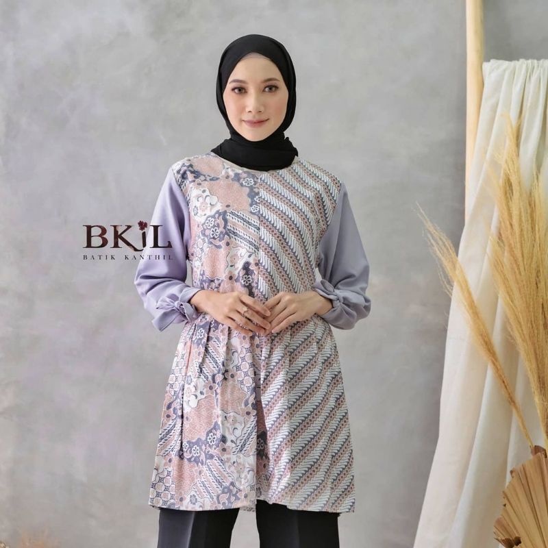 tey-17 Batik wanita ASJ SA HRB026 Kenongo Kemeja Tosca Pendek-Mega mendung