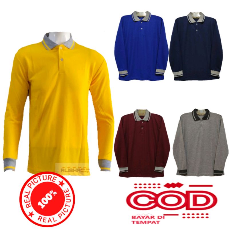 BAJU POLOS KERAH LENGAN PANJANG KAOS POLO BERKERAH LENGAN PANJANG KAOS LAKOS KERAH PRIA/WANITA