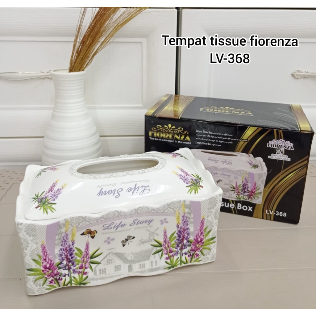 Tempat Tissue Keramik Motif Bunga Lavender Fiorenza LV-368