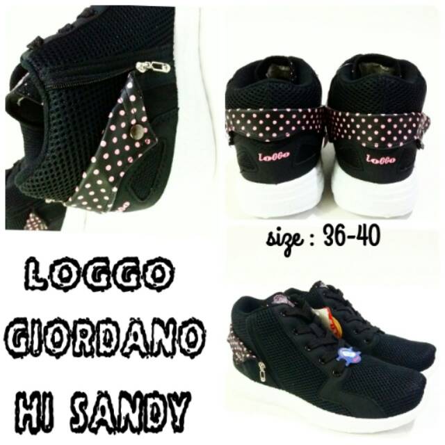 Sepatu sekolah dewasa cewek black pink termurah loggo giordano hi sandy terbaru