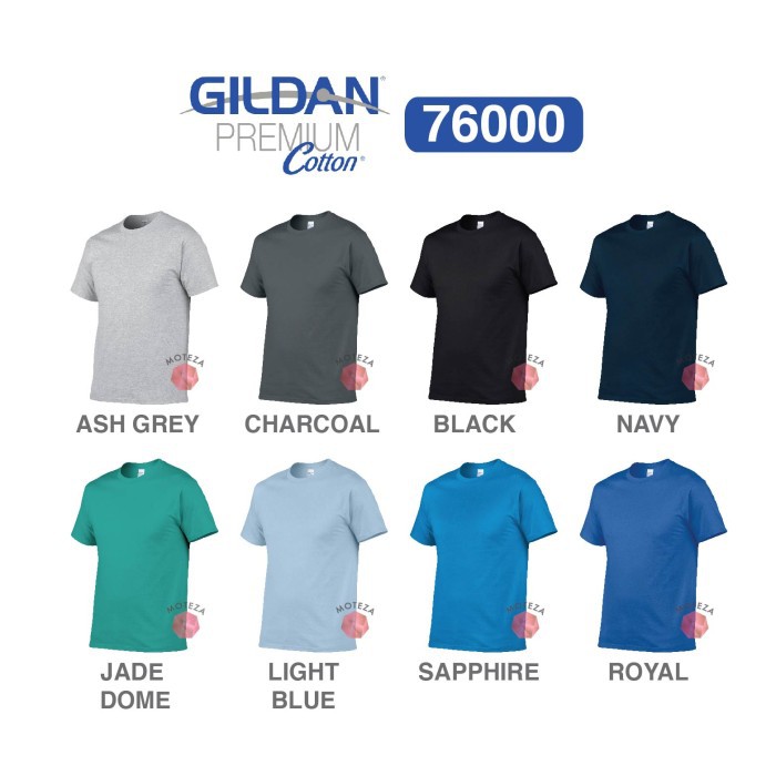 Moteza Kaos Polos Combed 24s - GILDAN Premium Cotton 76000 - WARNA (Cool)