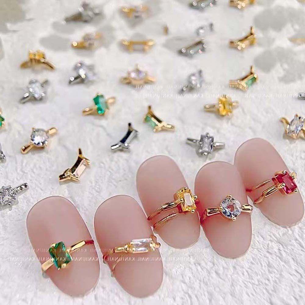 Augustina Nail Art Dekorasi DIY Shiny Crystal Nail Ornaments Manicure Accessoires Zirkon Perhiasan Kuku Cincin Nail Charms