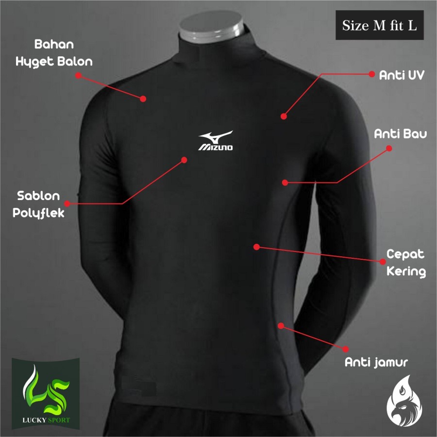 Baselayer Football Manset Lengan Panjang Thumbhole, Baju Olahraga Sepeda Lari Futsal Sepakbola Volly Running