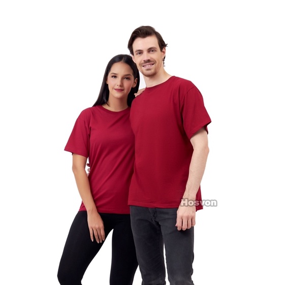 [LANGSUNG DARI PABRIK] HOSVON Kaos Polos COTTON COMBED 30s Lengan Pendek Pria dan Wanita SIZE S-XXXL