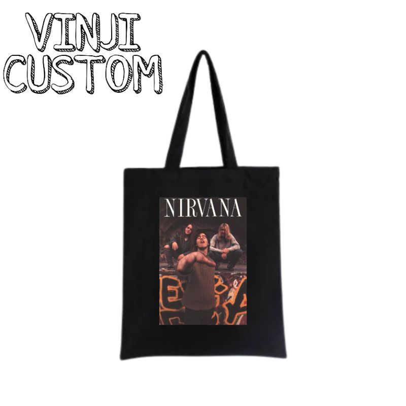Tote bag NIRVANA / tote bag resleting BAND / totebag hitam / totebag wanita / tote bag pria / tas to