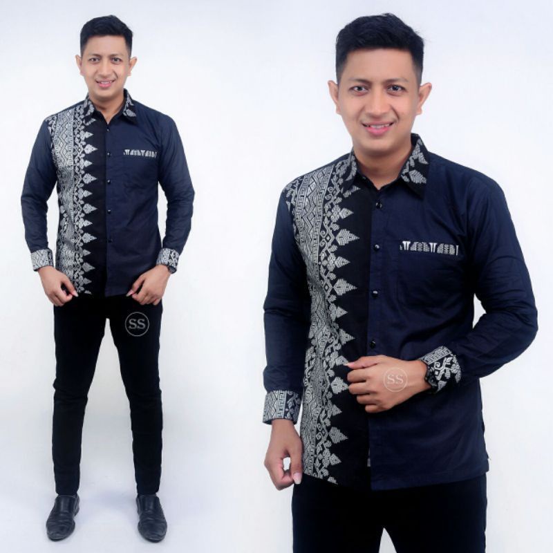 Kemeja Batik Kombinasi Pria Lengan Panjang Size M, L, XL, XXL ( ORIGINAL )