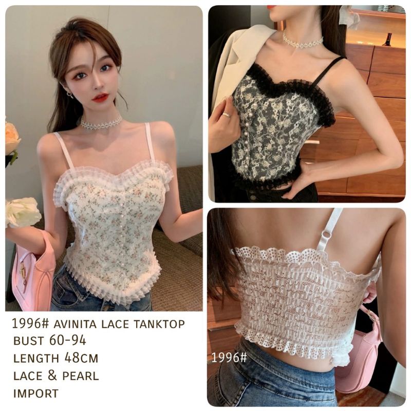 Korean Lace Pearl Floral Tank Top 2489 import baju wanita korean china terkini terlaris