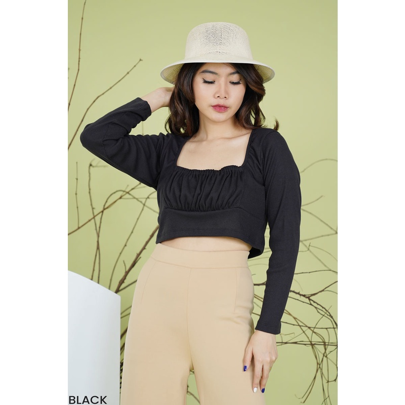 Ruched Knit Longsleeve Atasan Wanita Blouse