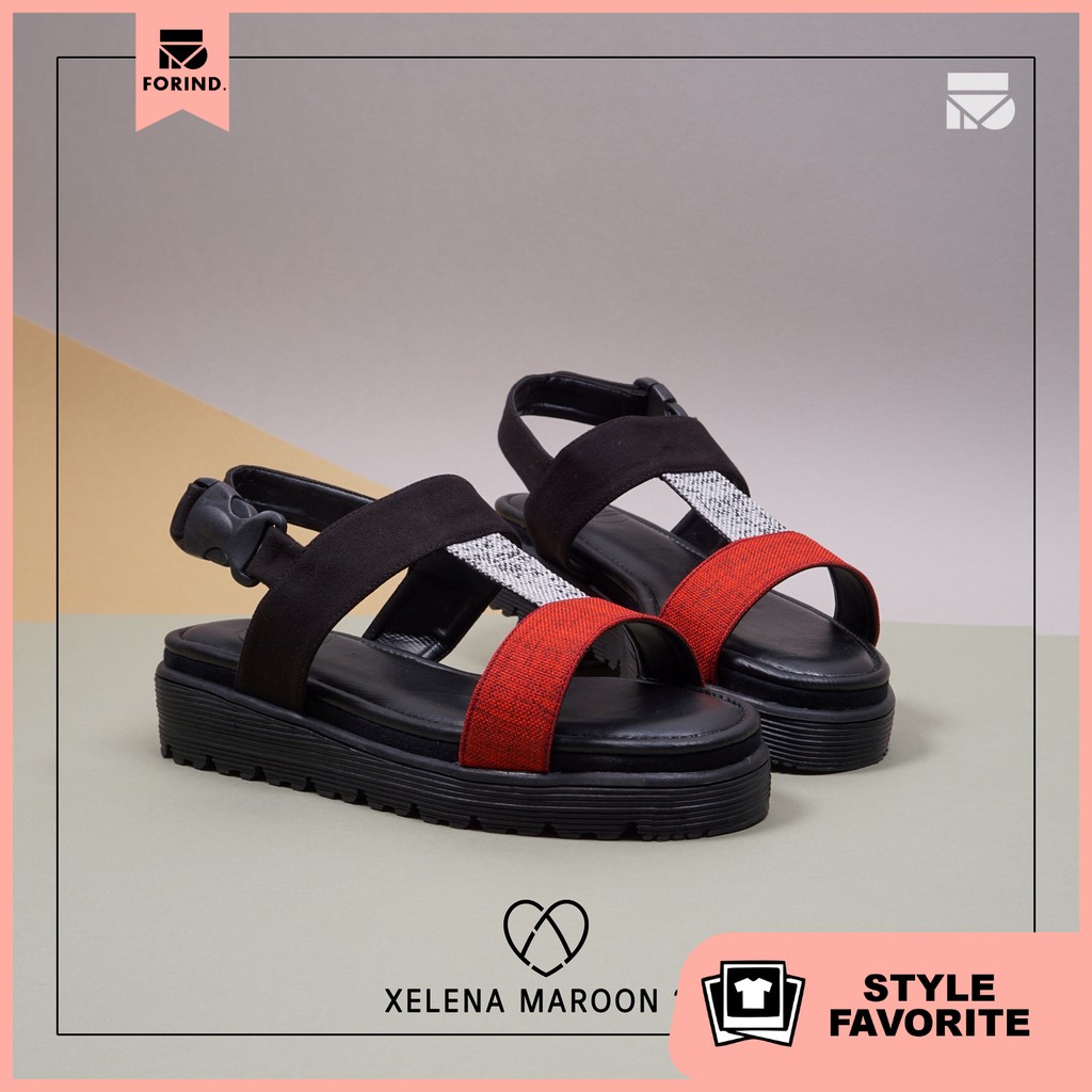 Xelena Maroon | Sandal Slide Platform Simpel Wanita Cewek Women Sandals Footwear | FORIND x Favshoes