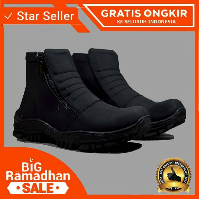 Sepatu Safety Boots Crocodile Zipper Wrinkle Hitam