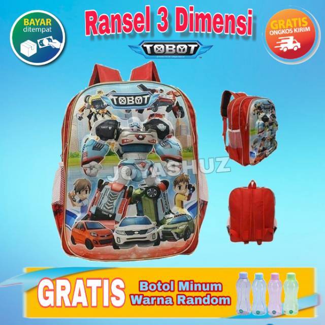 Tas Anak Karakter Timbul - Tas Sekolah Anak Laki Tobot 3 Dimensi / Tas Ransel Anak SD TK