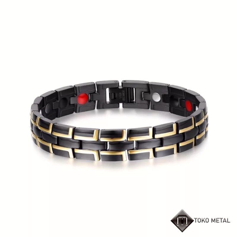 Gelang Bio Magnetic 100% Titanium Kualitas Tinggi  Warna Black Gold [Toko Metal]