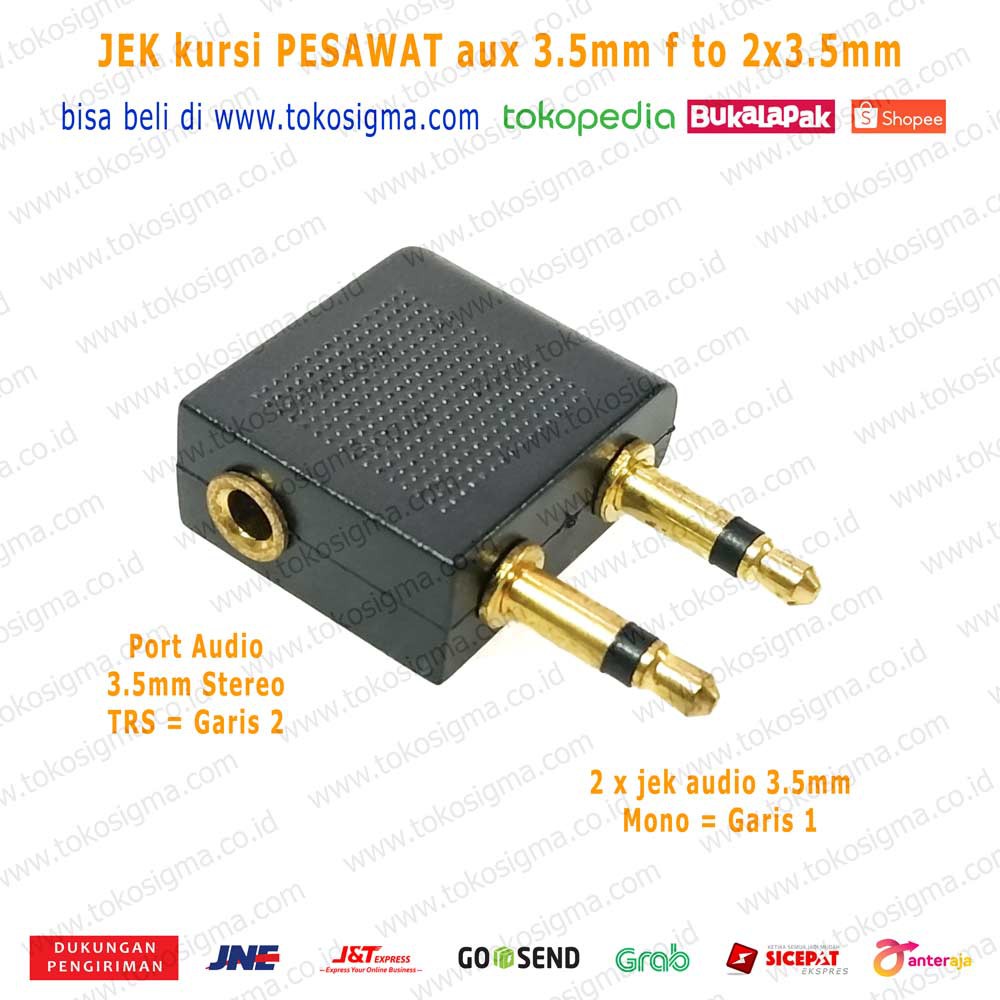 JEK kursi PESAWAT aux 3.5mm f to 2x3.5mm AIRPLANE HEADPHONE AUDIO jack