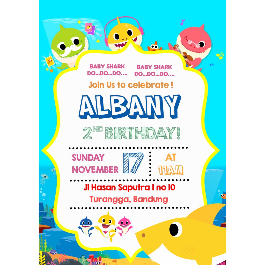 Undangan Ulang Tahun / Birthday Invitation Tema Baby Shark