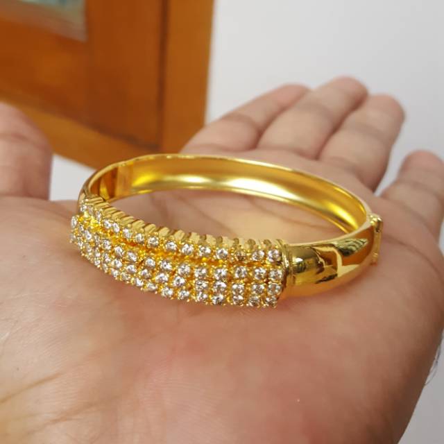 Gelang Mata Baris 4 Kaku Lapis Emas 24k