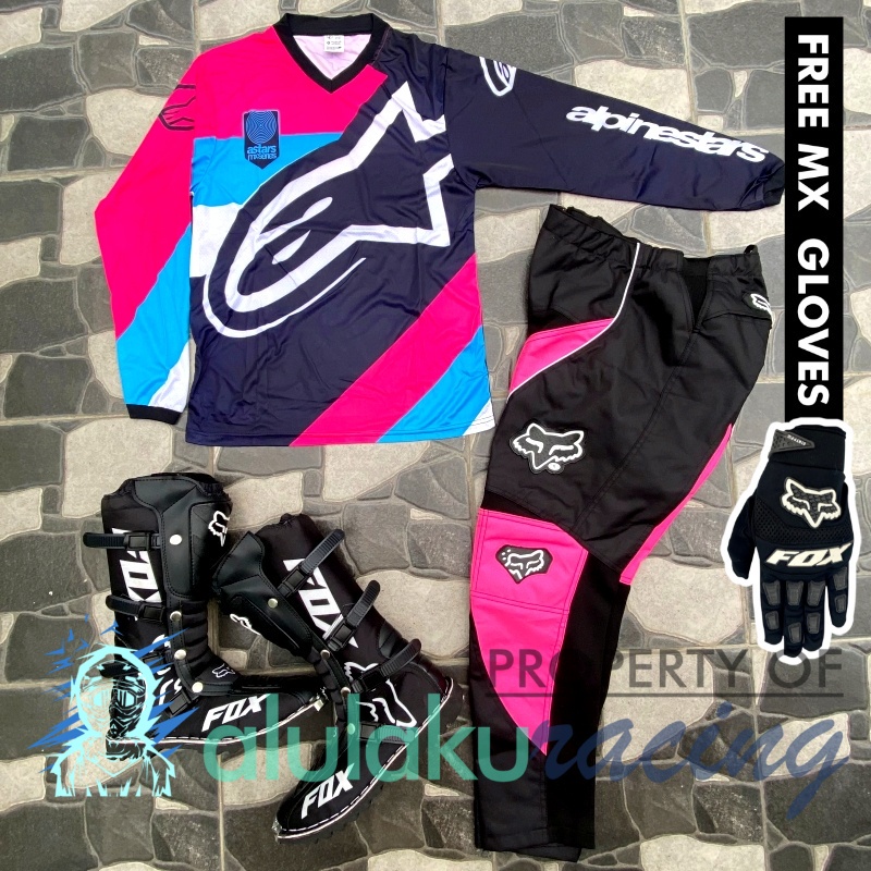 Jersey, Celana, Sarung Tangan &amp; Sepatu Fullprint with Protectors Fullset MX Trail Motocross - Paket Bundling ASCTFG051201-F41