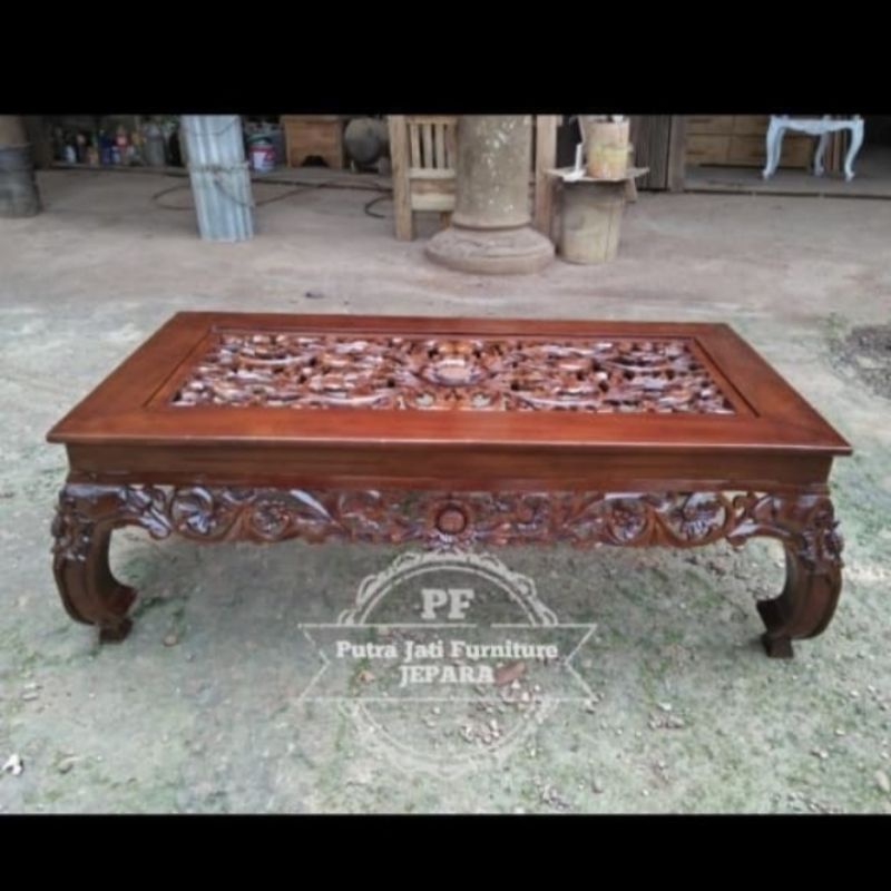 Meja tamu ukir Jepara - Meja kopi lesehan antik kayu jati