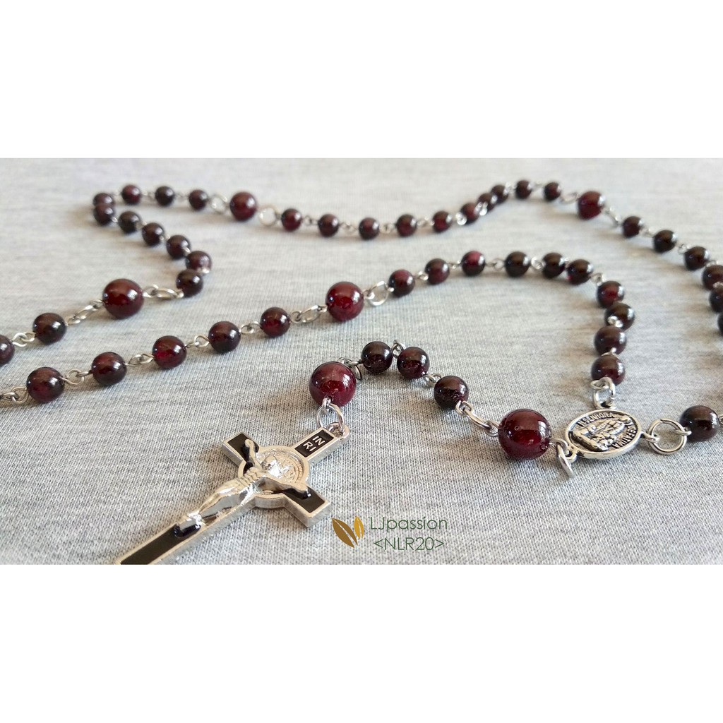 Kalung Rosario Batu Garnet Merah Tua Maroon NLR20
