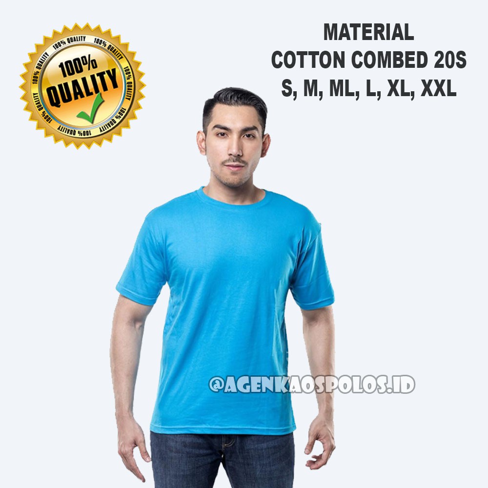 Kaos Polos Murah Biru Turkis Cotton Combet