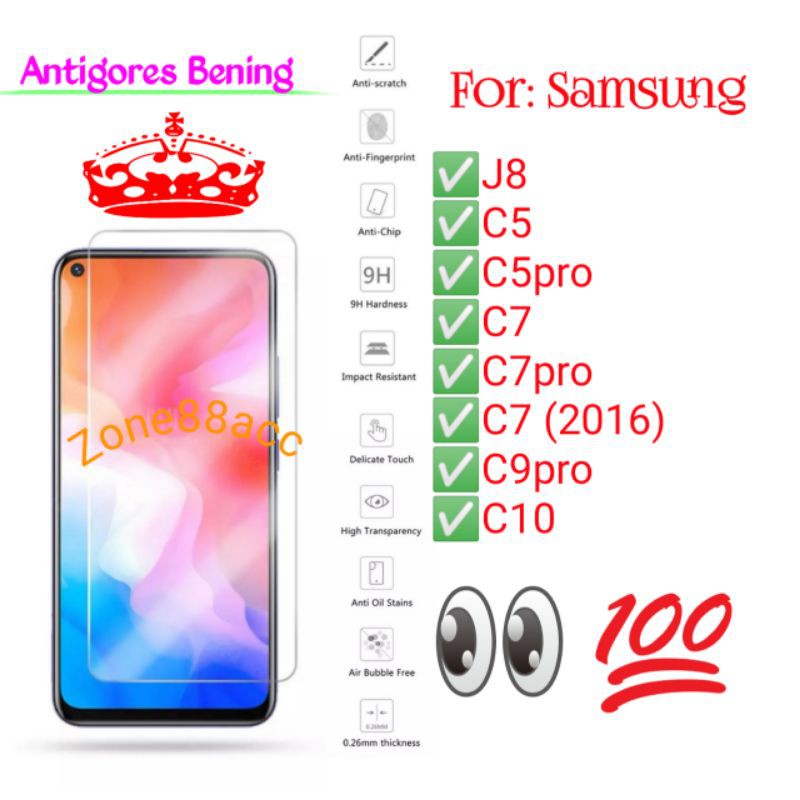 Samsung J8 C5 C5pro C7 C7pro C9 C9pro C10 Pro Antigores Bening Tempered Glass Screen protector TG