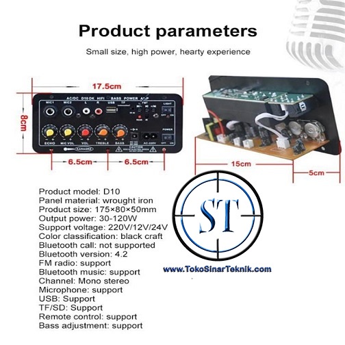 MINI Bluetooth 5.0 Wireless HIFI Audio Digital Power Amplifier Stereo Board 2 Mic AC / DC USB FM Radio TF Player Subwoofer DIY D10 OK