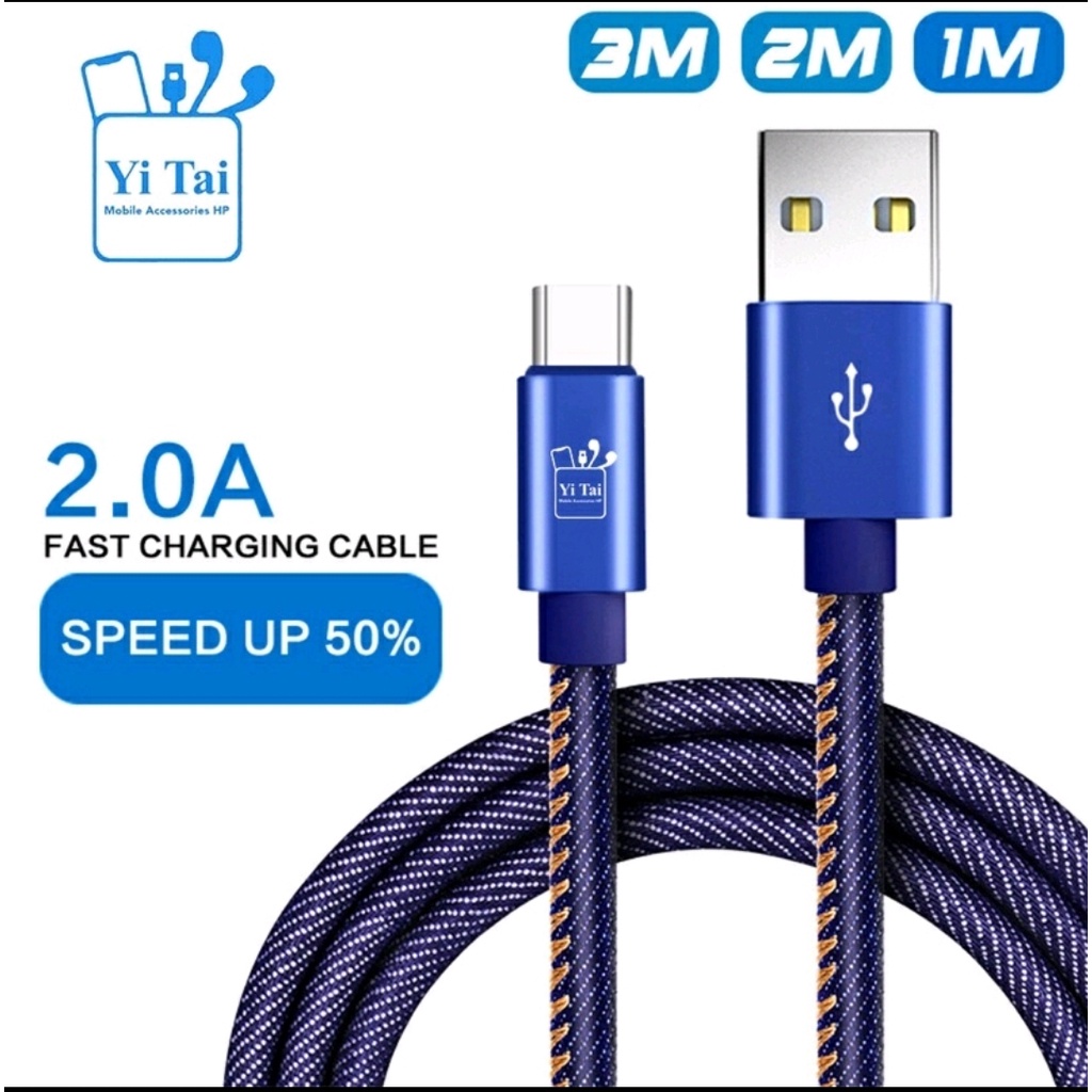 KABEL DATA YI TAI KABEL DATA DENIM FAST CHARGING MICRO ANDROID - TYPE C - IPHONE LIGHTNING 2METER 2M