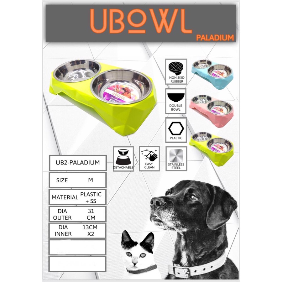 UBOWL PALADIUM Double Tempat Makan Minum Kucing Anjing Stainless