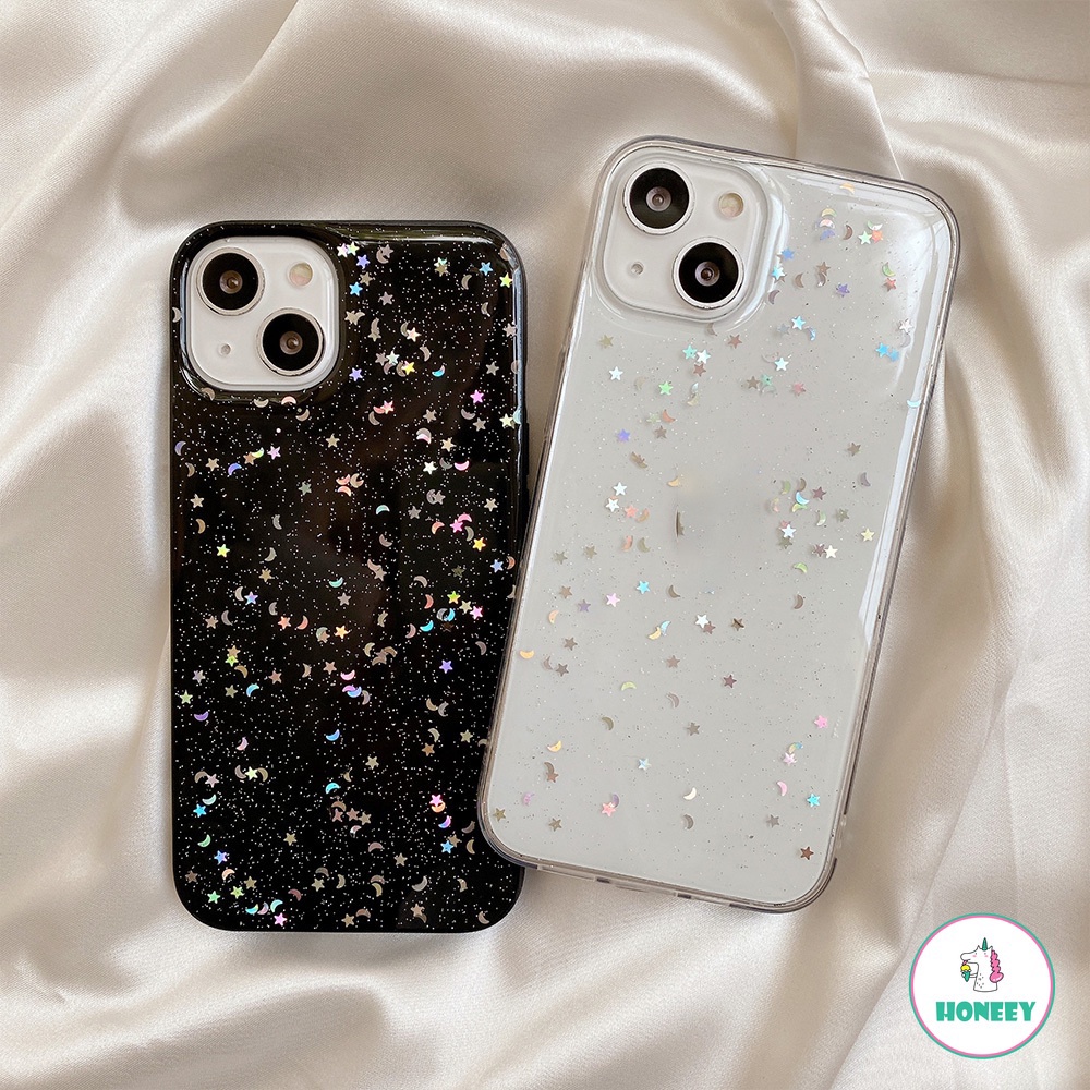 Casing Soft Case Bumper TPU Glitter Sequin Gold Foil Anti Slip Untuk IPhone 14 13 12 11 Pro Max X XS XR 8 7 Plus