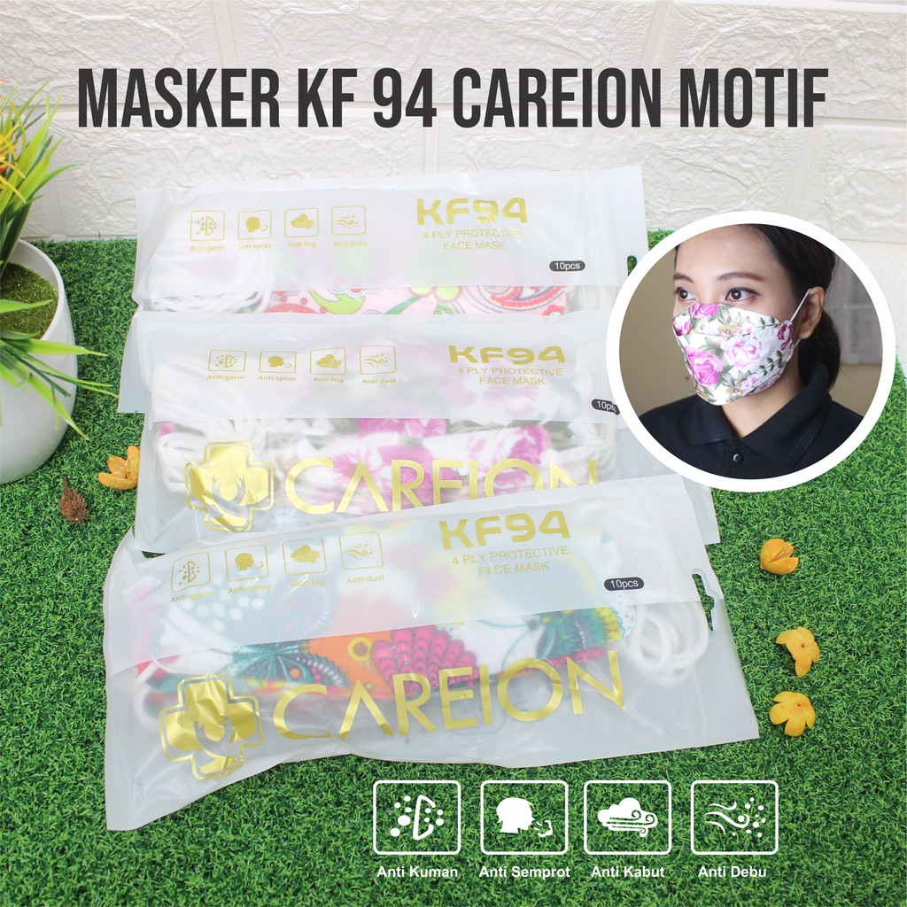 Masker KF94 Careion 4 Ply Motif Bunga Isi 10Pcs Full Colour Original