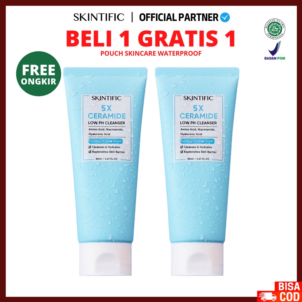 [ FREE GIFT ] SKINTIFIC - 5X Ceramide Low pH Cleanser Gentle Cleanser For Sensitive Skin - Facial Wash 80 ml 【BPOM】