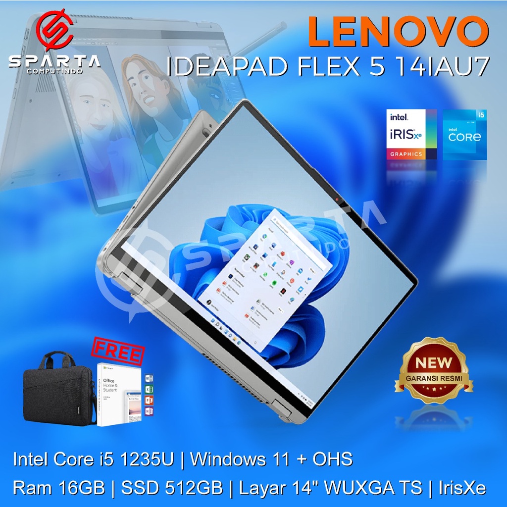 Laptop 2 In 1 Lenovo Ideapad Flex 5 14IAU7 Core i5 1235U 16GB 512GB SSD 14″ Win 11+OHS 2021