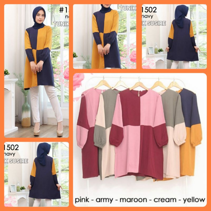 Tunik kombinasi warna warni jumbo tunik 2 warna/tunik bahan shakila premium import tunik dress wanit
