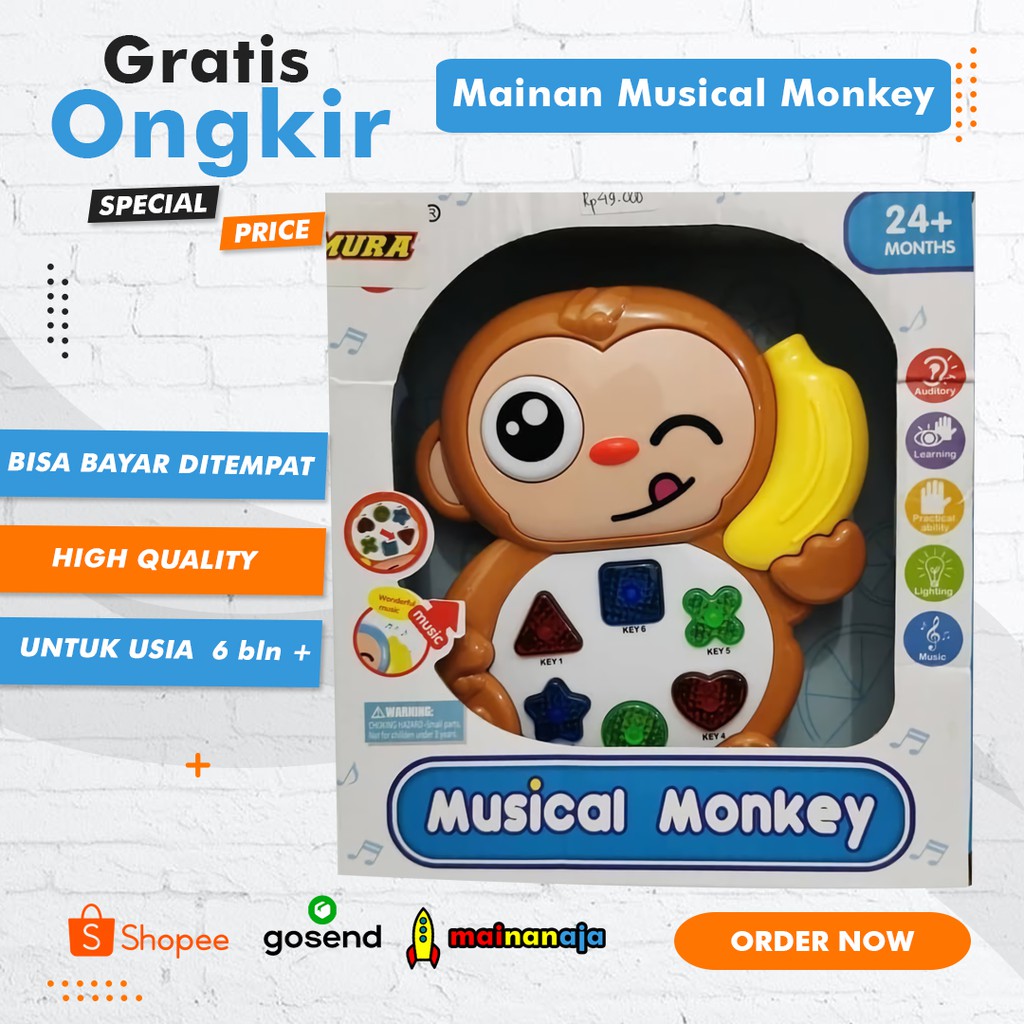 Mainan Edukasi Bayi 1 Tahun Musical Monkey / Piano Anak Mainan Edukasi Model Monyet Bunyi dan Nyala