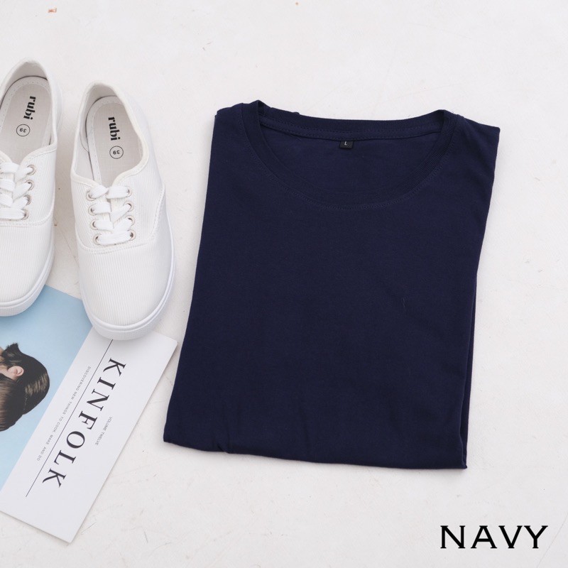 KAOS POLOS A COTTON COMBED 30S BASIC TEE KATUN UNISEX MURAH O NECK OBLONG GROSIR ABG CASUAL DISTRO-NAVY