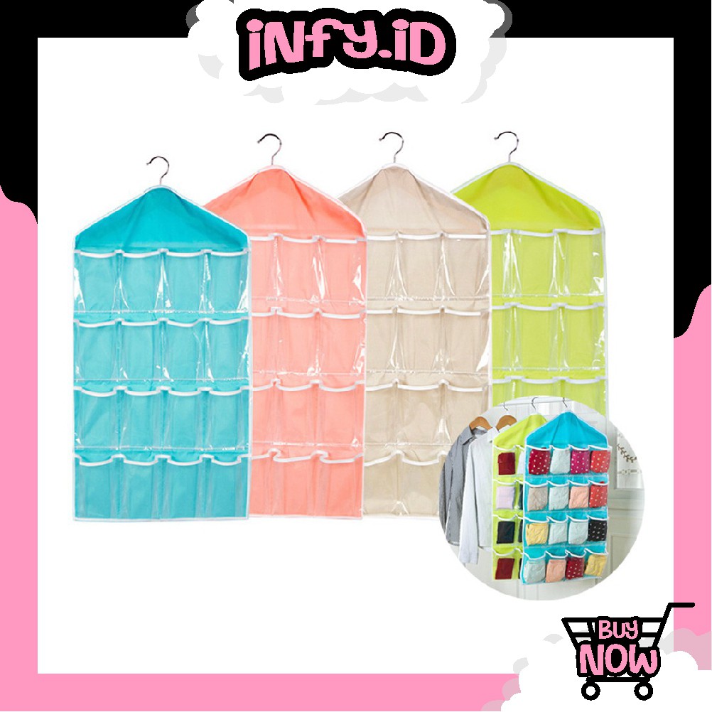 INFY - R053 Pouch Hanging Organizer 16 Sekat Bamboo Storage Box Set Korean Rak Gantung Import Murah