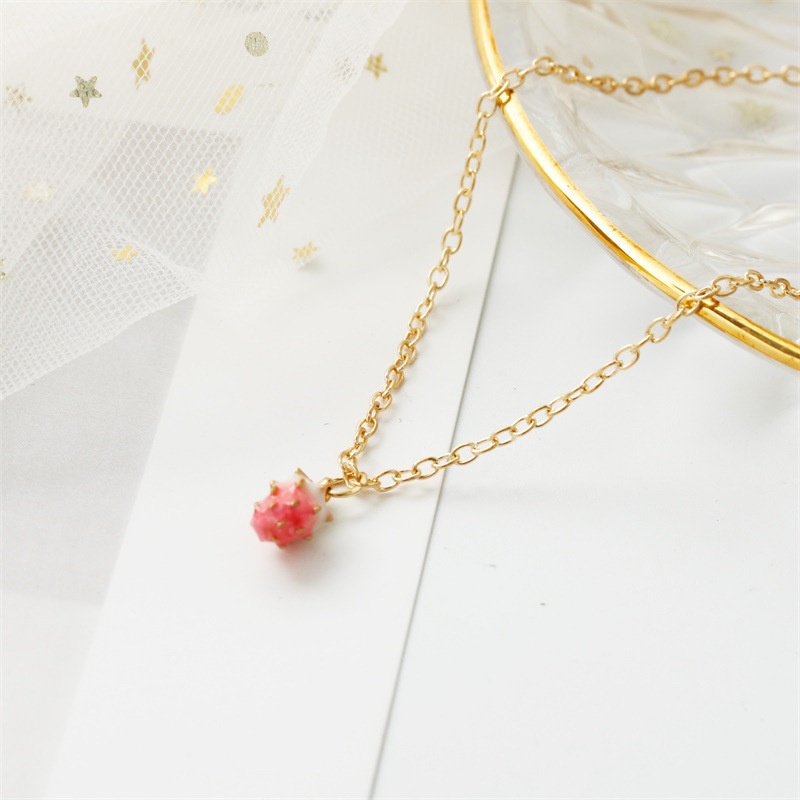 Kalung Rantai Pendek Dengan Liontin Strawberry Lucu Gaya Korea Untuk Wanita