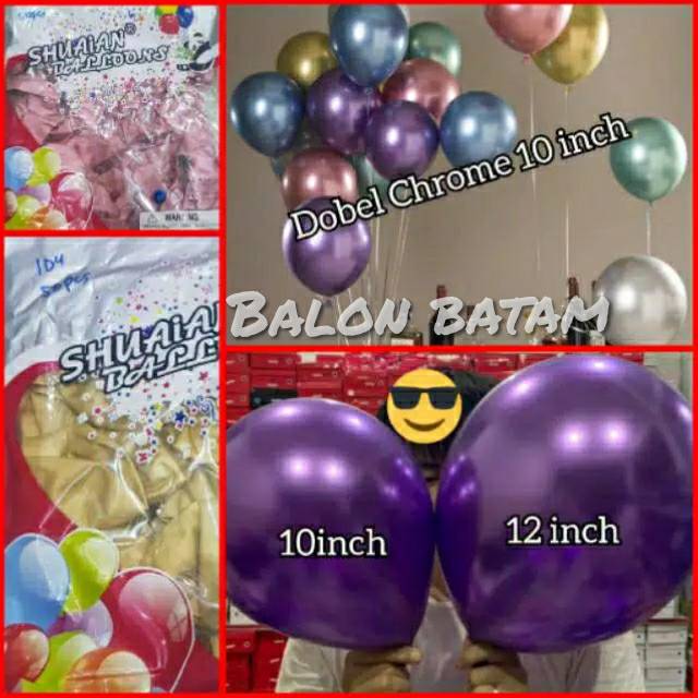 Grosir isi 50 pcs  Balon Latex Tebal warna Dobel Chrome 10 Inch