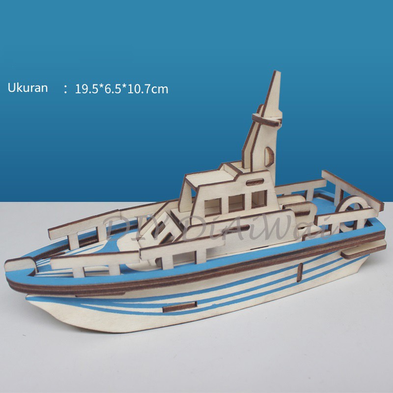 Puzzle 3D DIY bahan kayu model kapal LIFE BOAT mainan puzzle edukasi anak (kado &amp; pajangan dekorasi rumah)