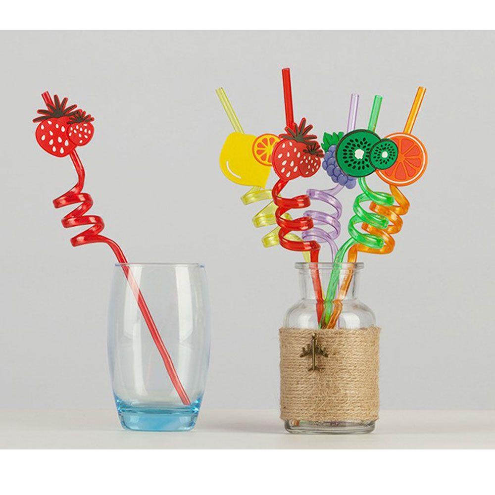 Preva 1/5pcs Sedotan Buah Reusable Warna Warni Minum Anak Decor Temporaty Straw Motif Kartun