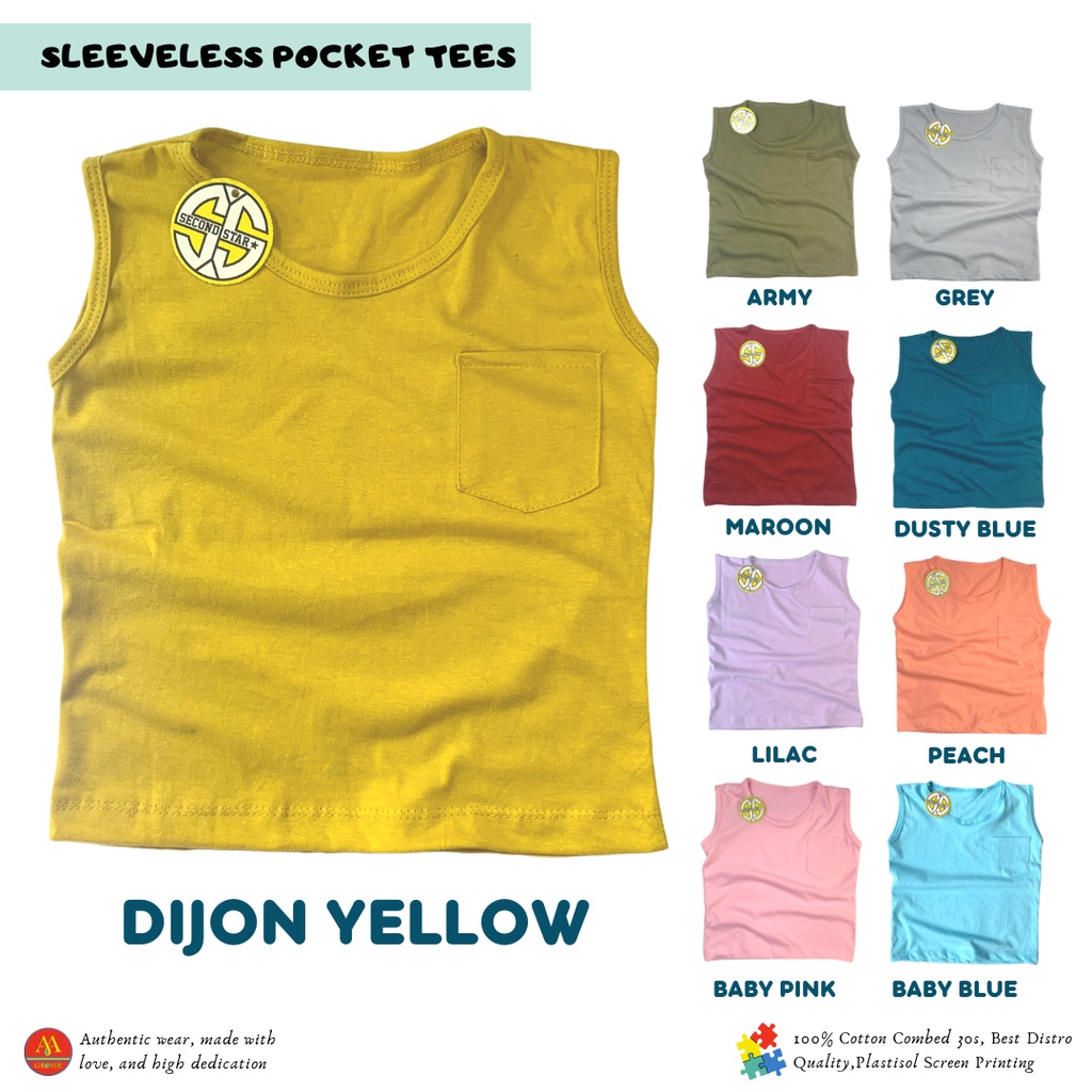 Second Star Baju Kaos Distro Anak Laki laki Perempuan Premium Singlet Anak- Sleveeless Pocket Tees (1-3 Tahun) - AMR170