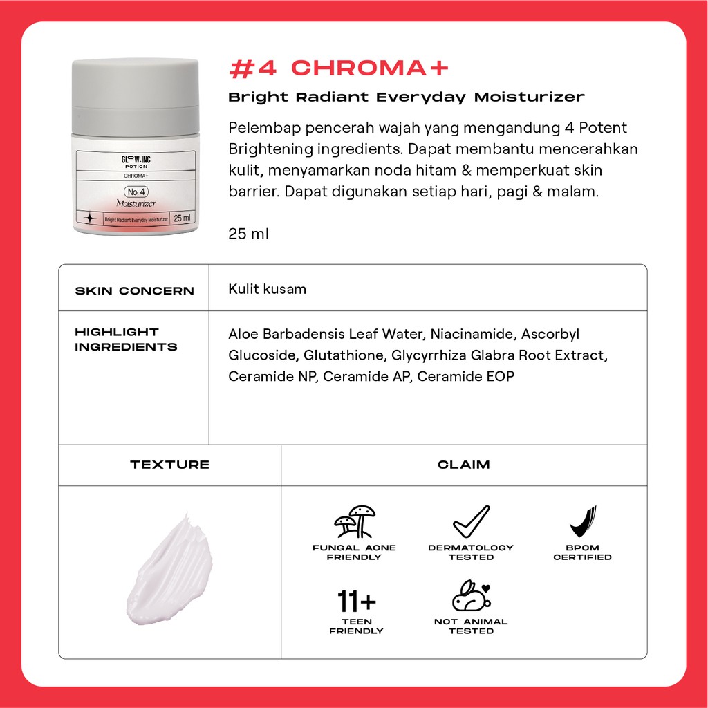 GLOWINC POTION CHROMA+ Bright Radiant Cleanser Toner Serum Moisturizer - Mencerahkan Kulit